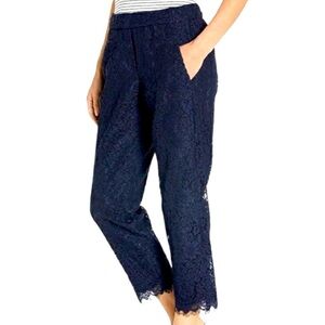 JCREW | HIGH RISE NAVY LACE STRAIGHT LEG TROUSER PANTS SIZE 4